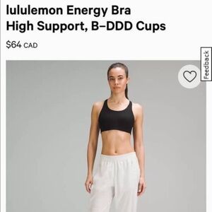 Lululemon Energy High Support Bra NWT 34B